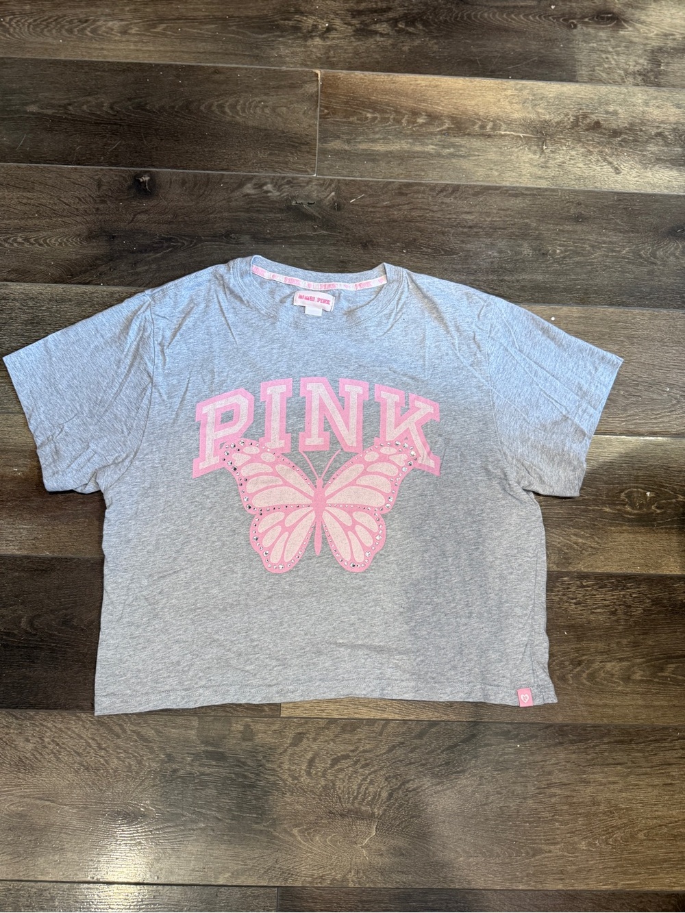 PINK x Legally Blonde Grey & Pink Jeweled Cropped Butterfly Logo Tee